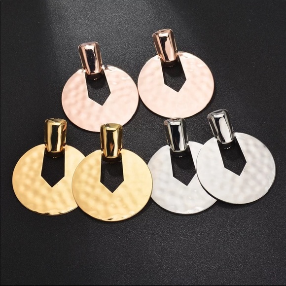 🔥GEOMETRIC SILVER EARRINGS🔥STATEMENT DROP ROUND EARRINGS NEW - Picture 2 of 4